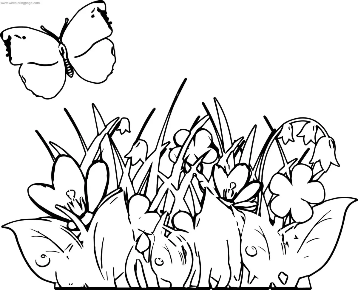 Раскраска трава с цветами