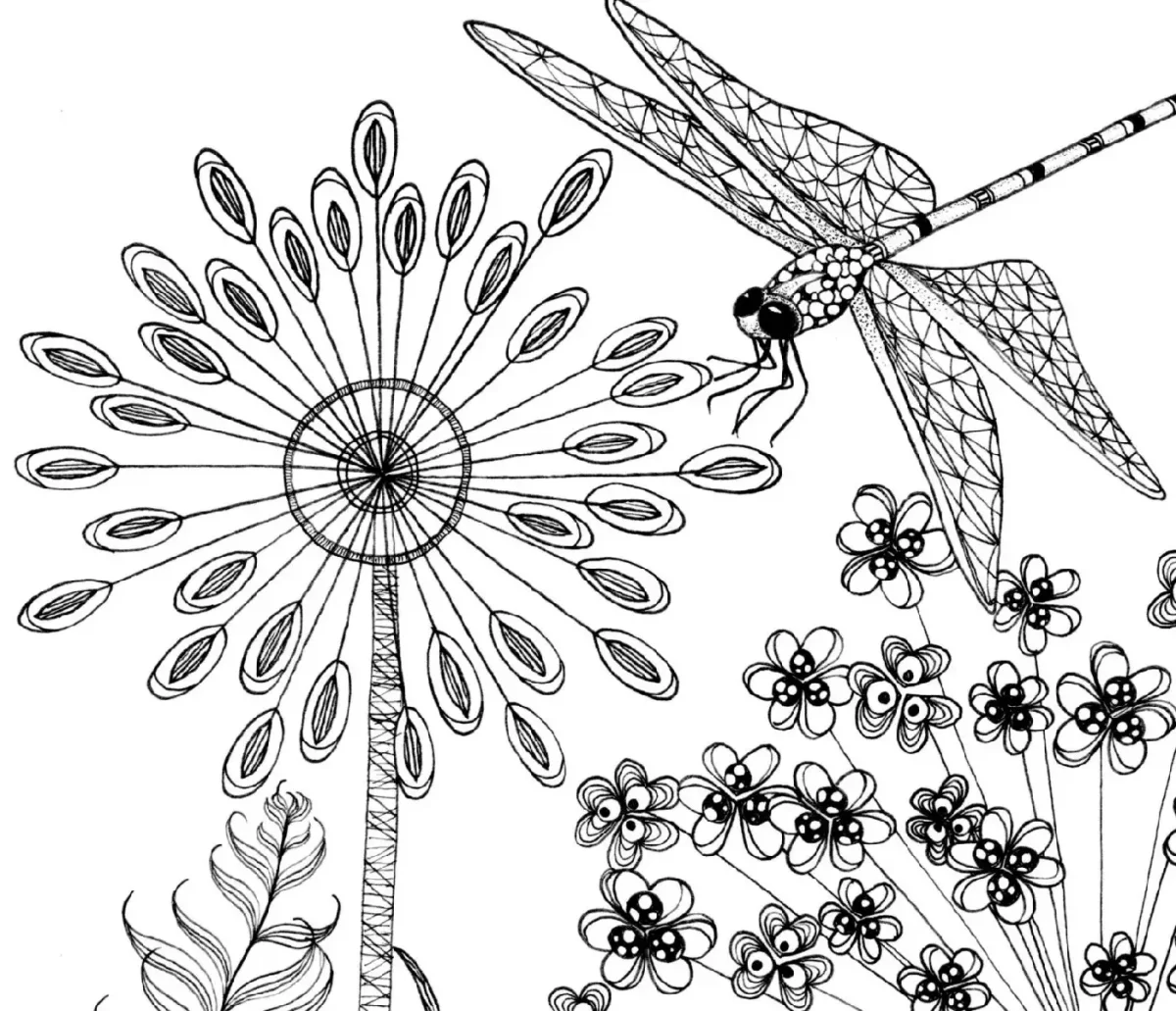 Раскраска Стрекоза на цветке
