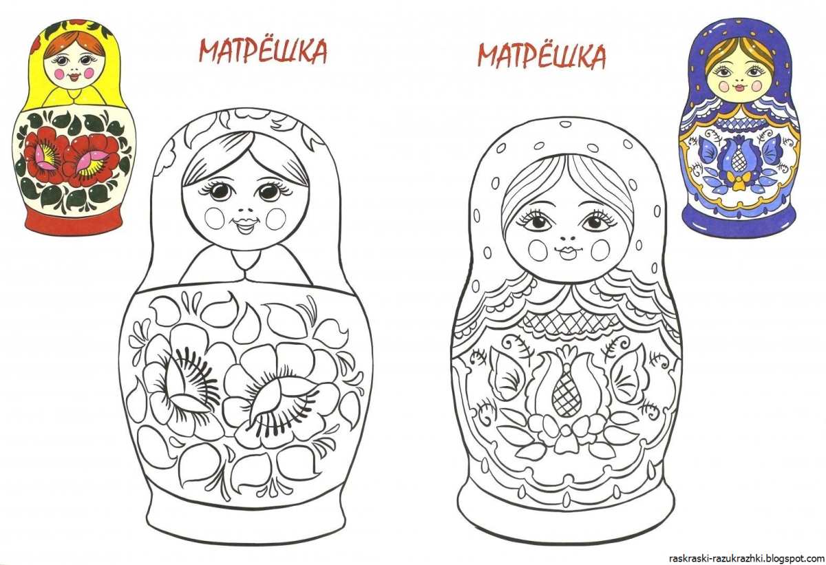 Хохломская Матрешка раскраска