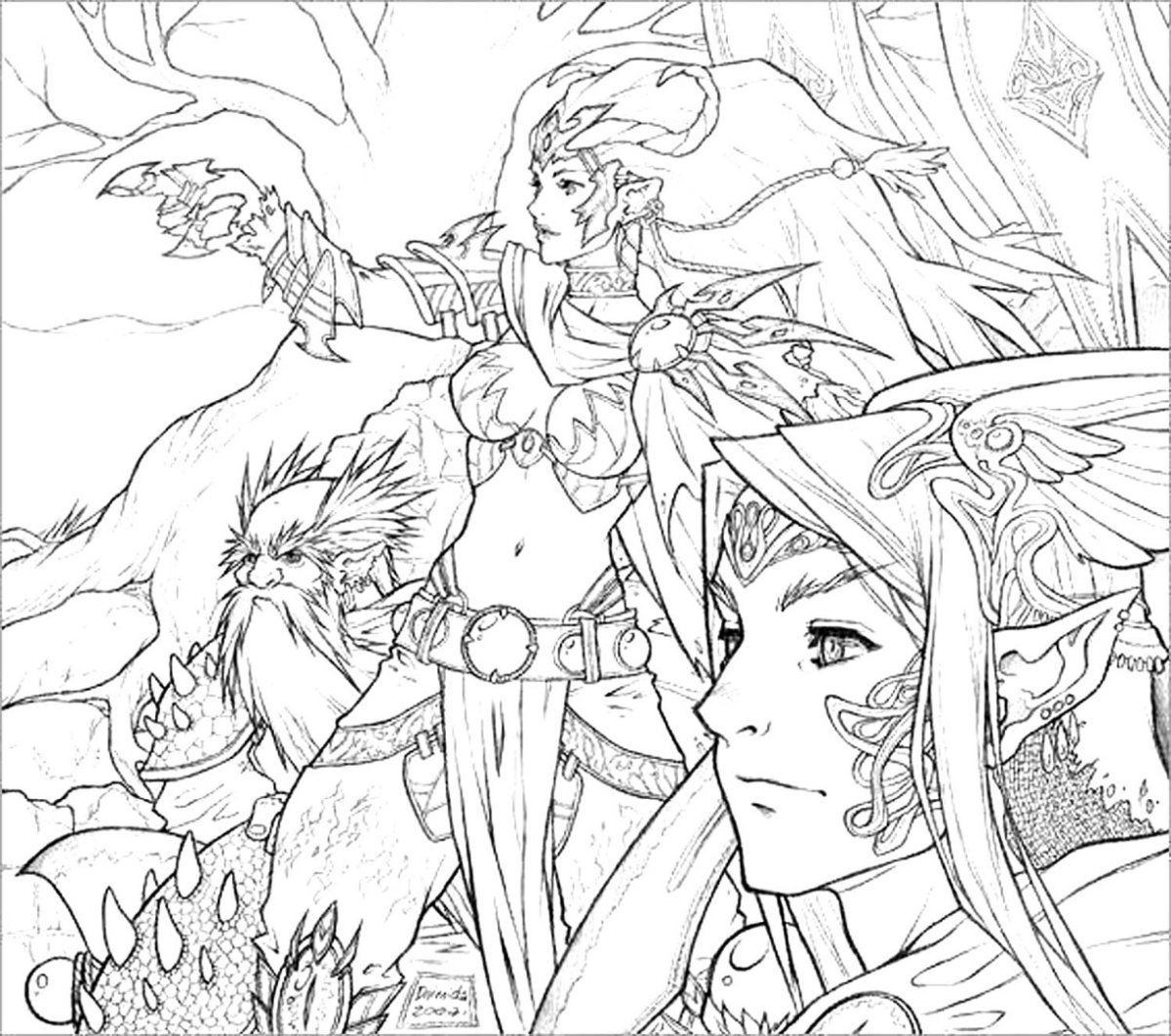 Раскраска фэнтези воительницы