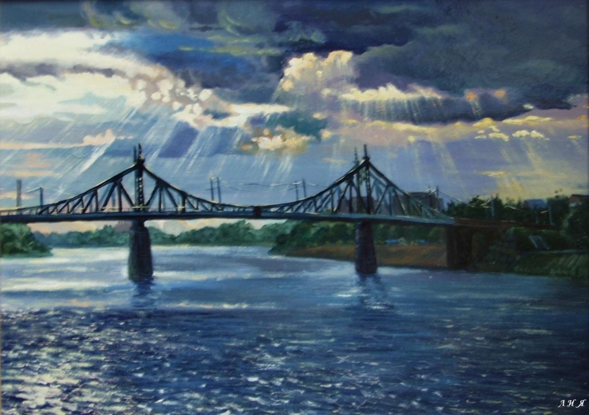 Картина художника старый мост Твери