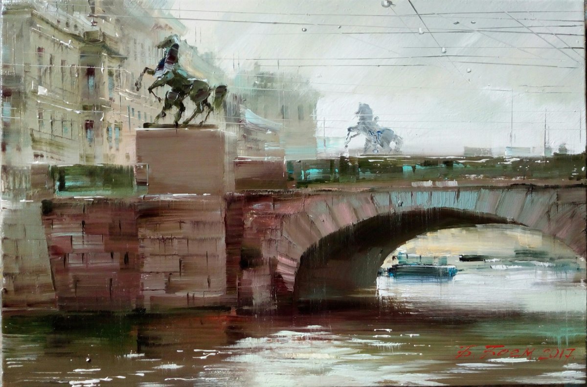 Питер Аничков мост акварель