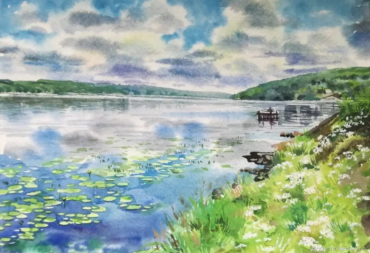 Летний пейзаж акварелью