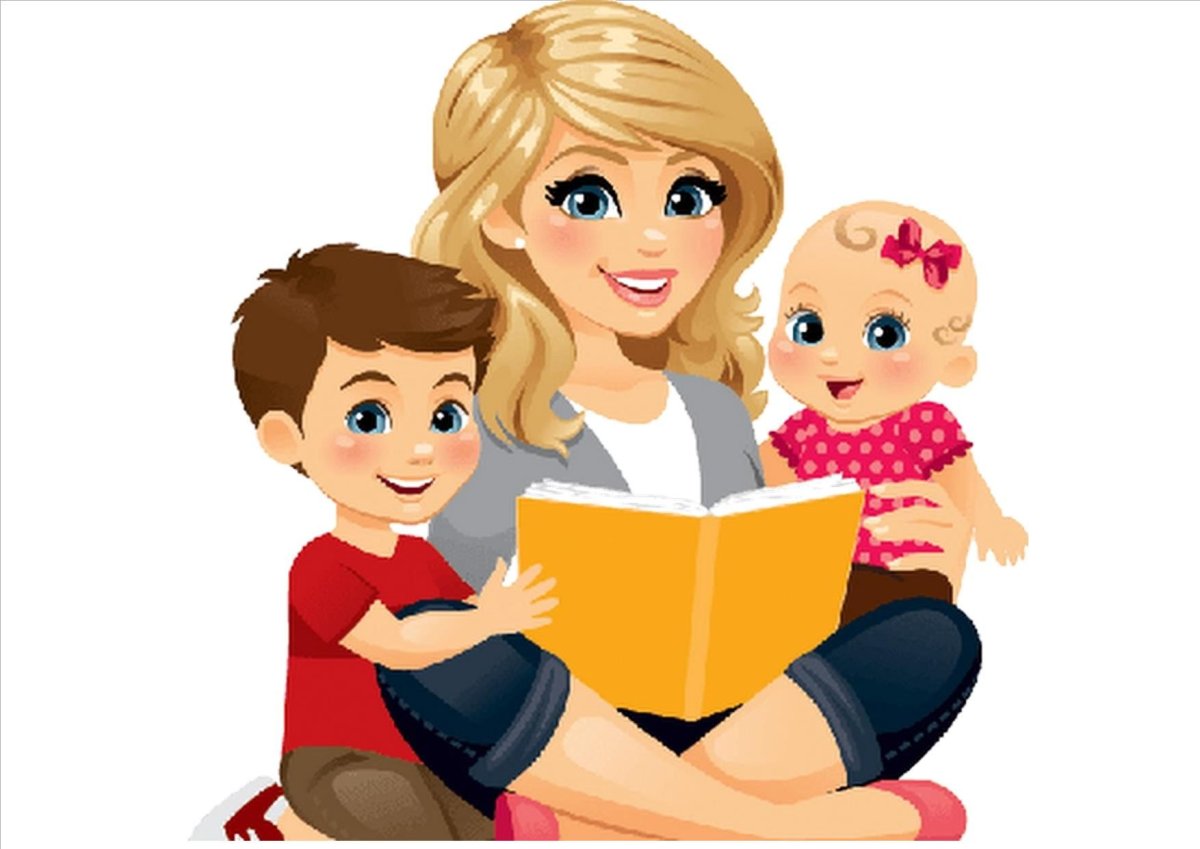 Воспитатель с детьми на прозрачном фоне