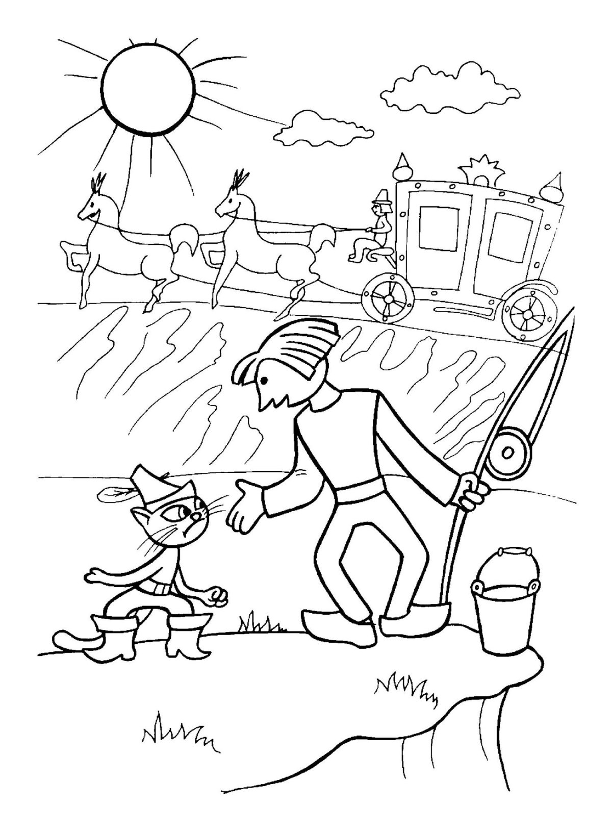 Кот в сапогах и Маркиз карабас раскраска