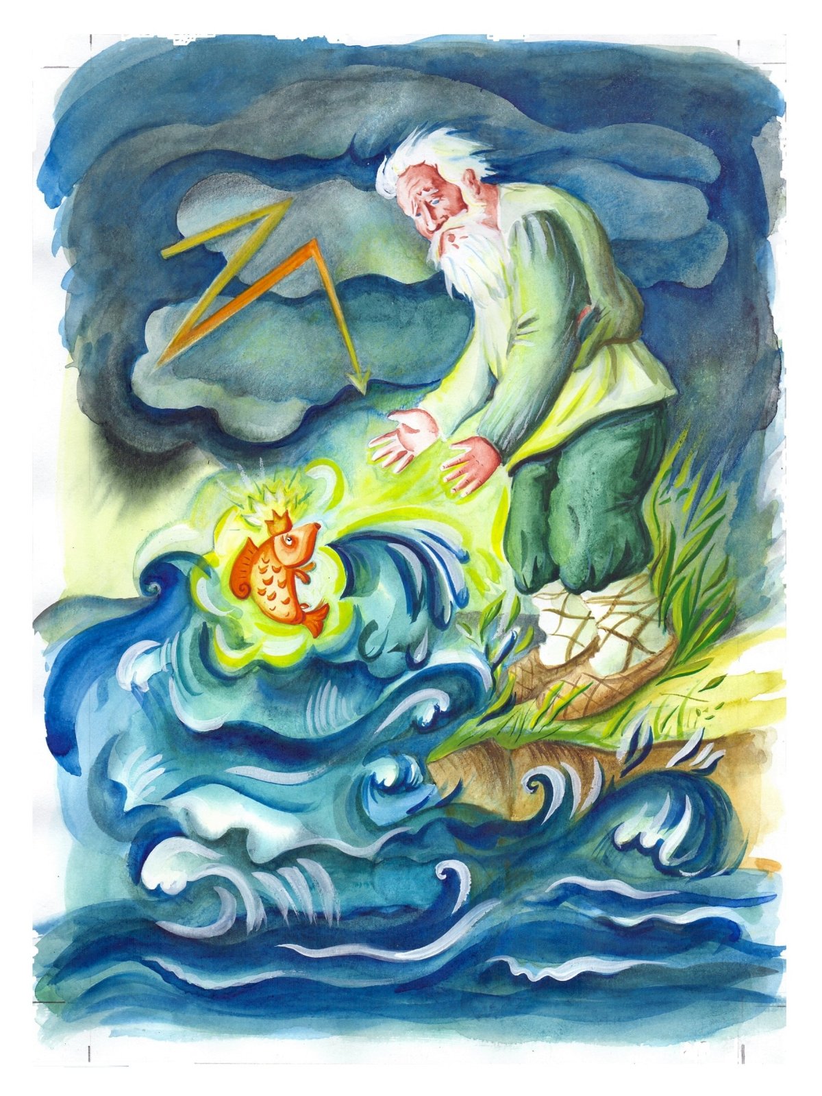 Старик и золотая рыбка иллюстрации