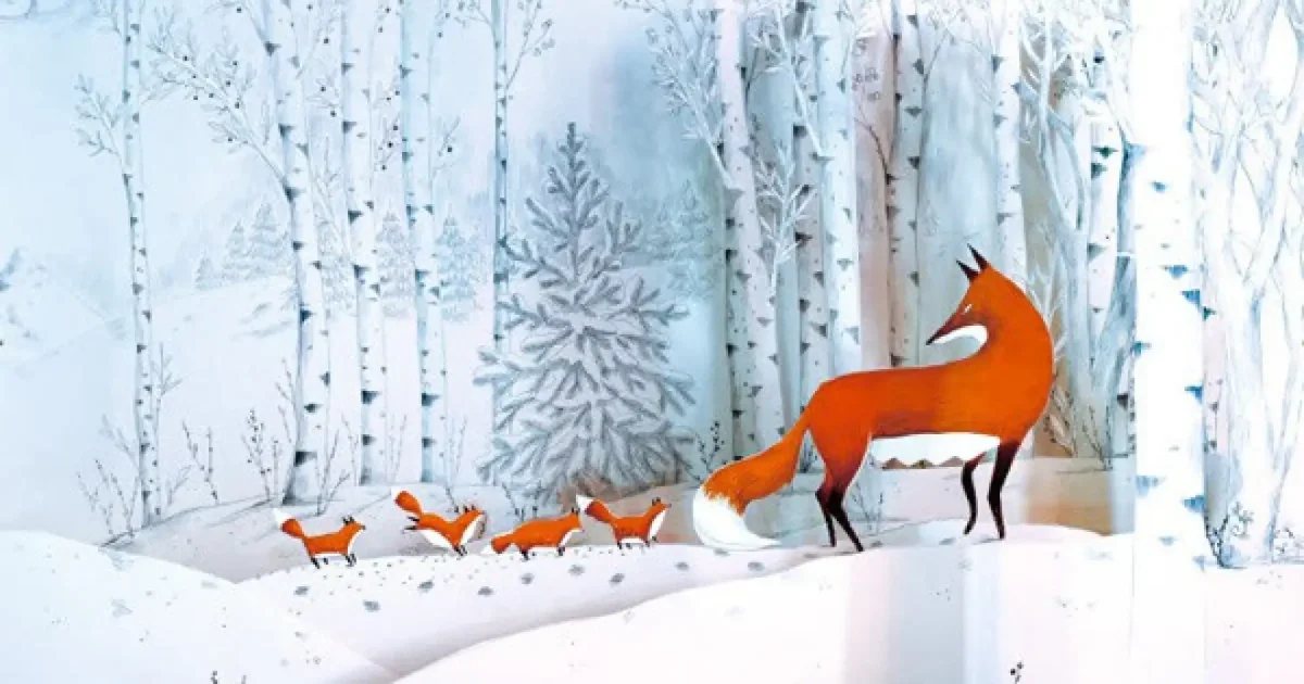 Иллюстрации зимнего леса с лисой