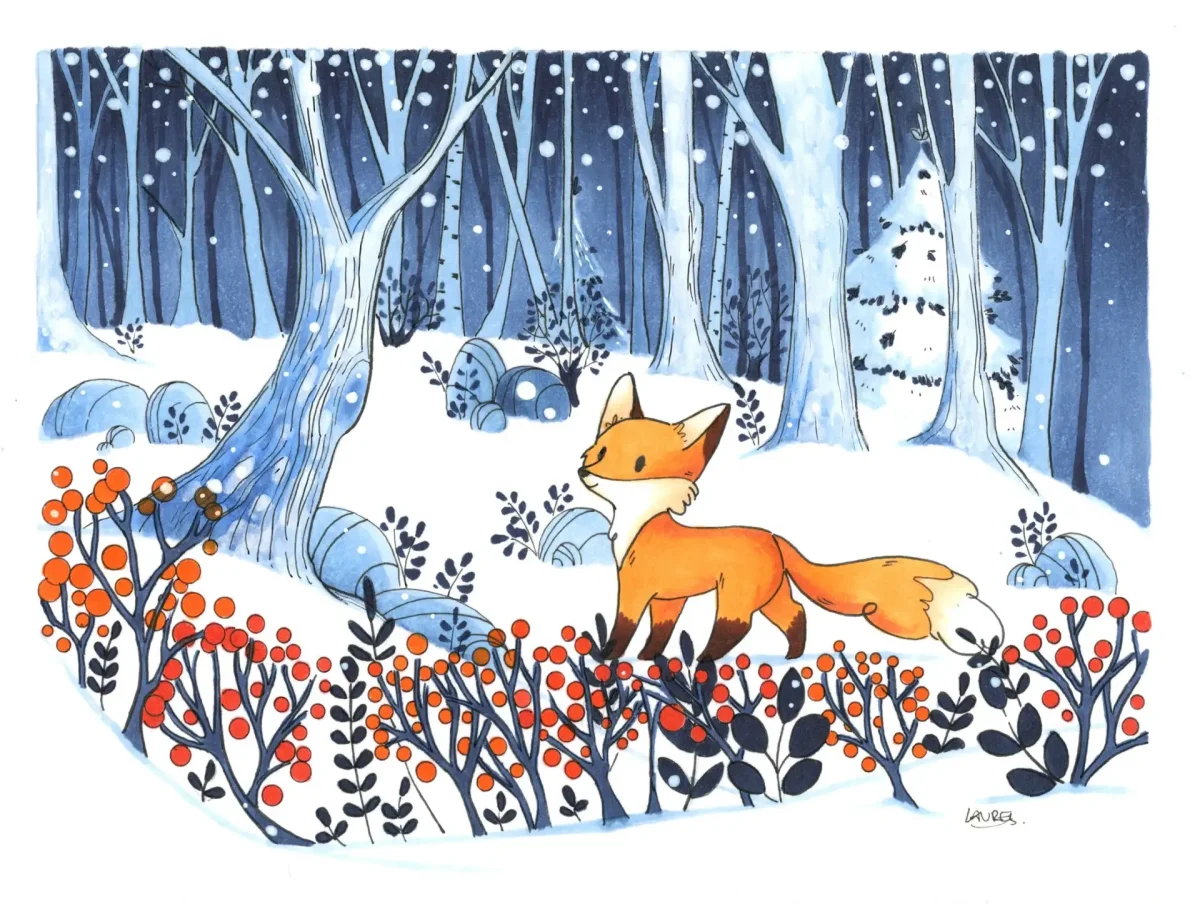 Рисование зимних лиса