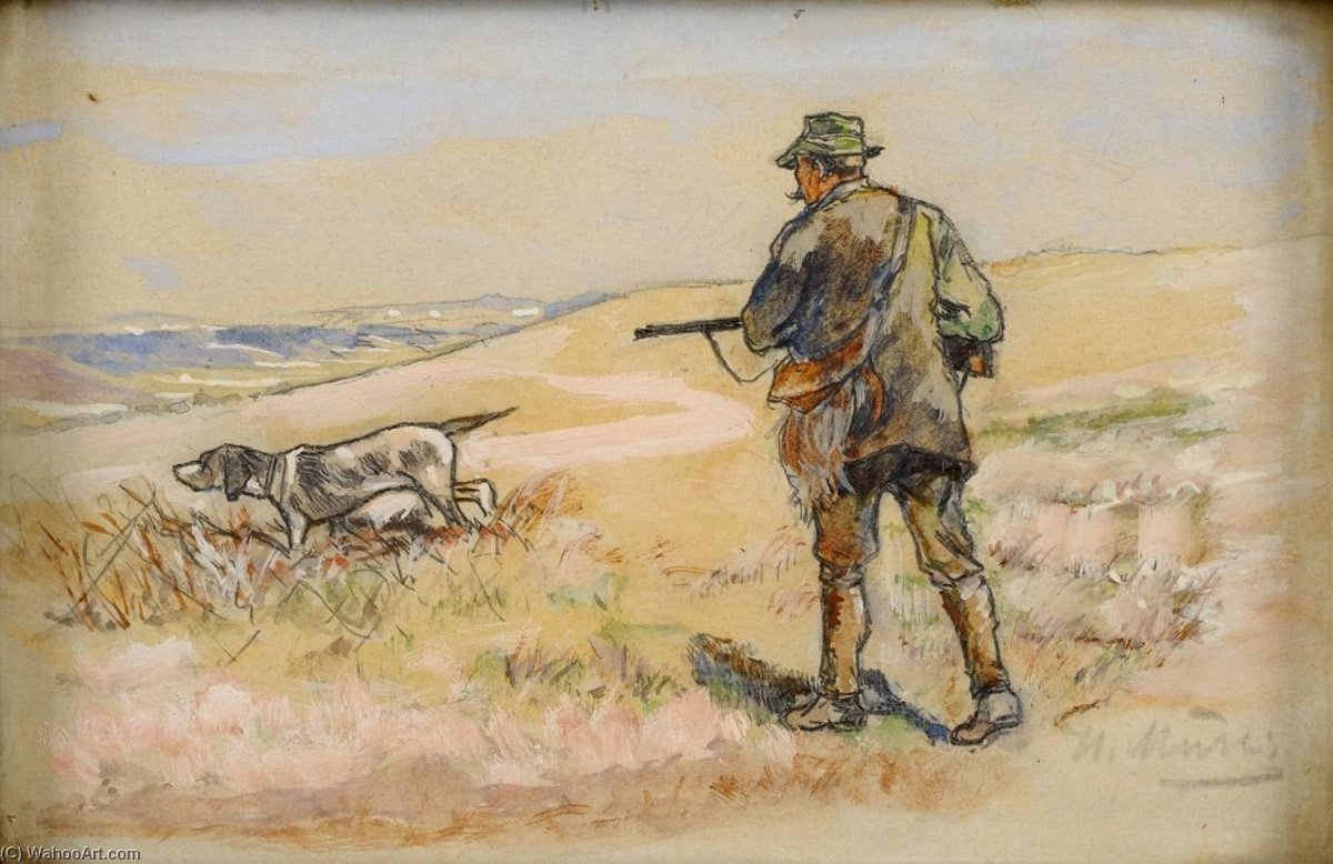 Нарисовать охотника с собакой