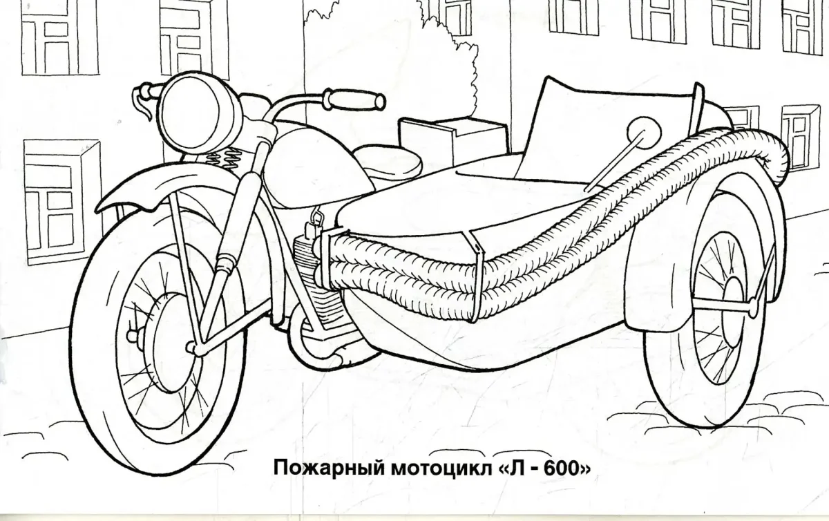 Раскраска мотоцикл ИЖ Планета 5 с коляской