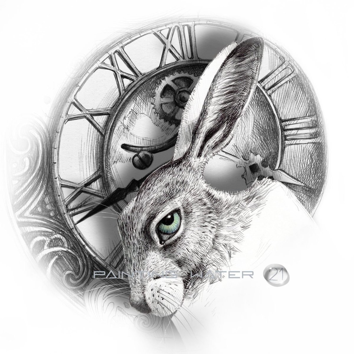 Кролик с часами арт