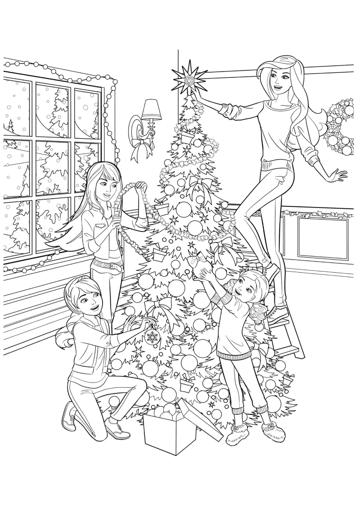 Раскраска Барби новый год