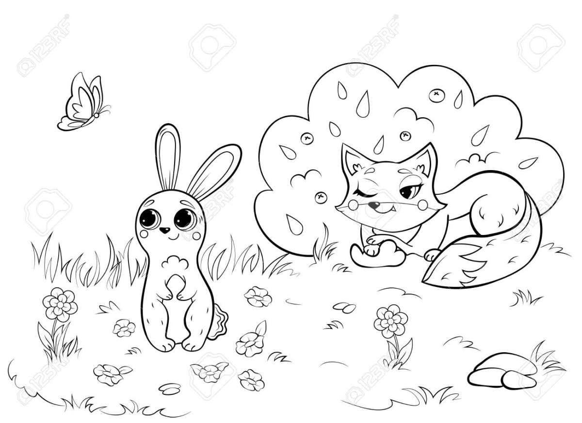 Раскраска зайчиха с зайчатами