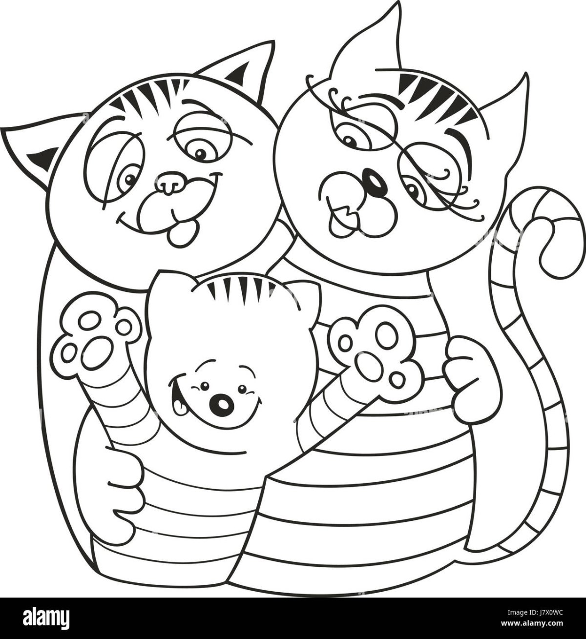 Раскраска семья кошек