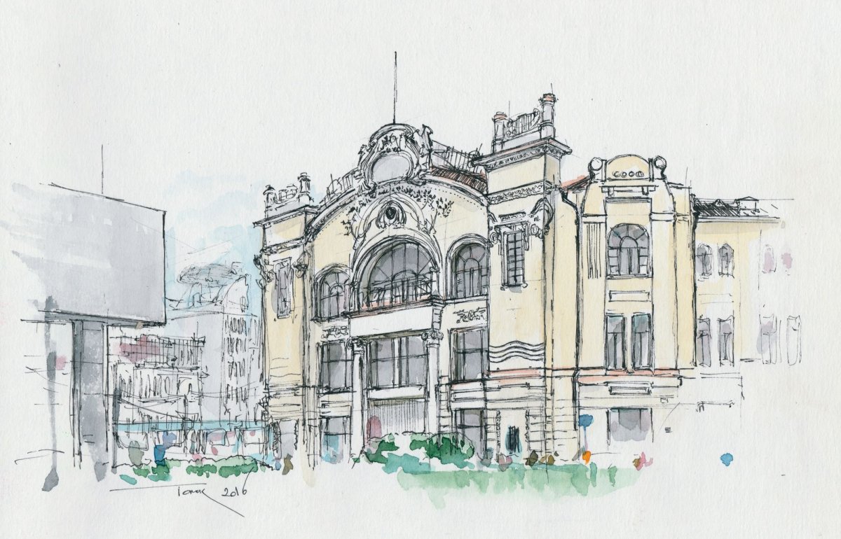 Эскиз исторического здания города Курска