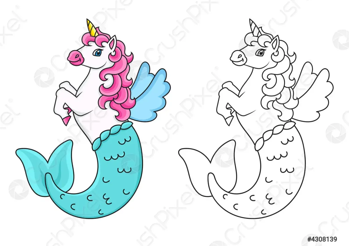 Единорог с хвостом русалки раскраска