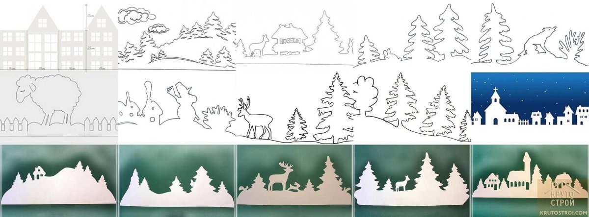 Зимний лес на окнах украшение