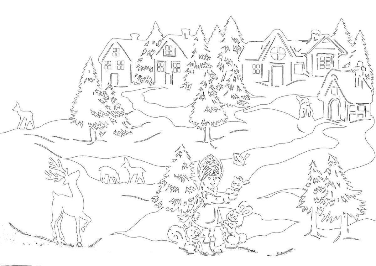 Объемное вырезание из бумаги зимний пейзаж