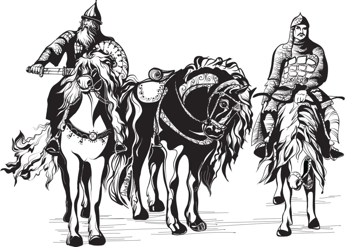 Раскраска богатырь Добрыня Никитич