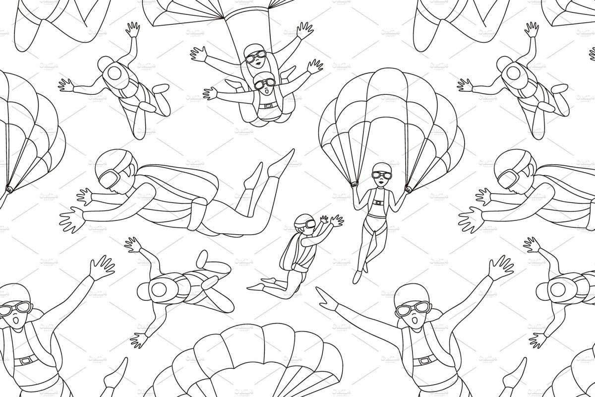 Человечки с парашютом трафарет