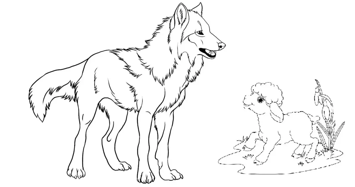 Раскраска басни Крылова волк и ягненок