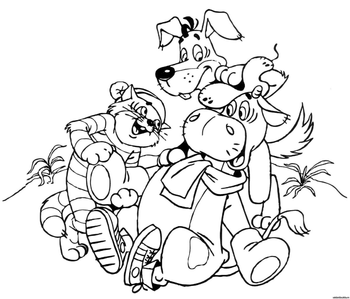 Трое из Простоквашино раскраска для детей