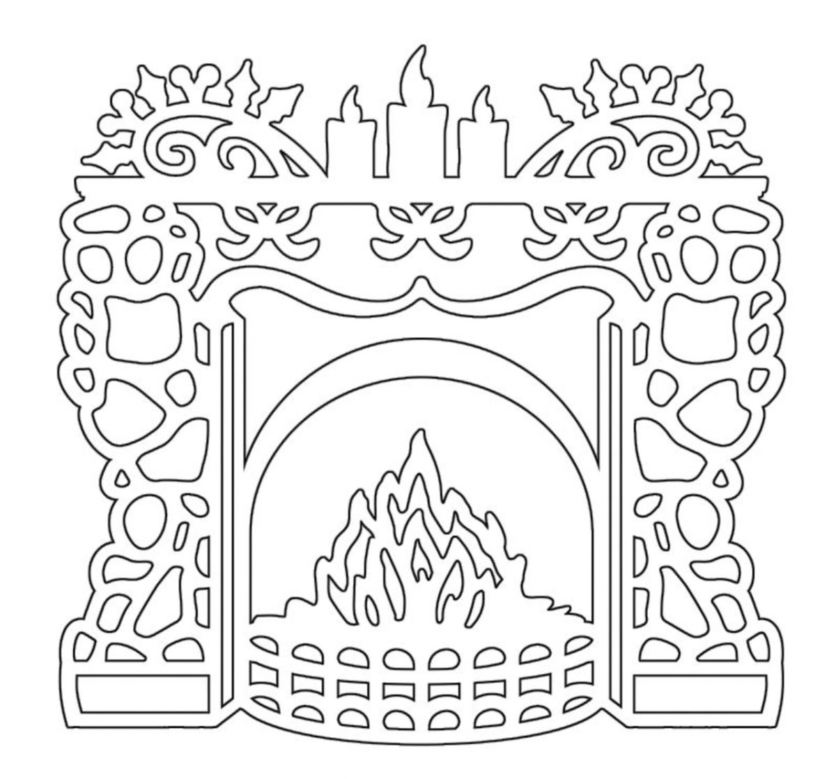 Трафарет на окно камин новогодний