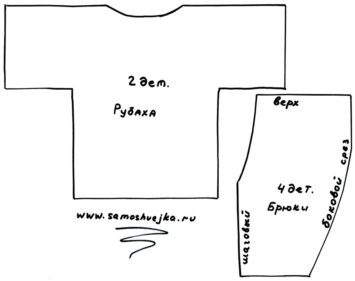 Выкройка рубахи для домовенка Кузи