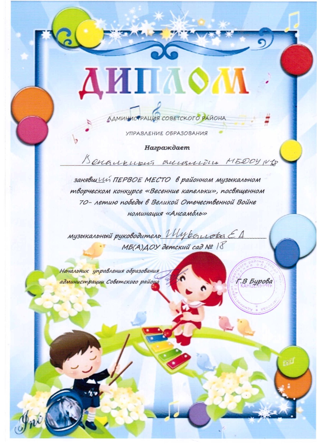 Грамота по хореографии для детей шаблон