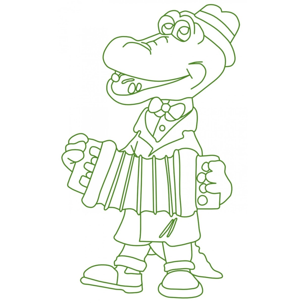 Крокодил Гена с гармошкой раскраска