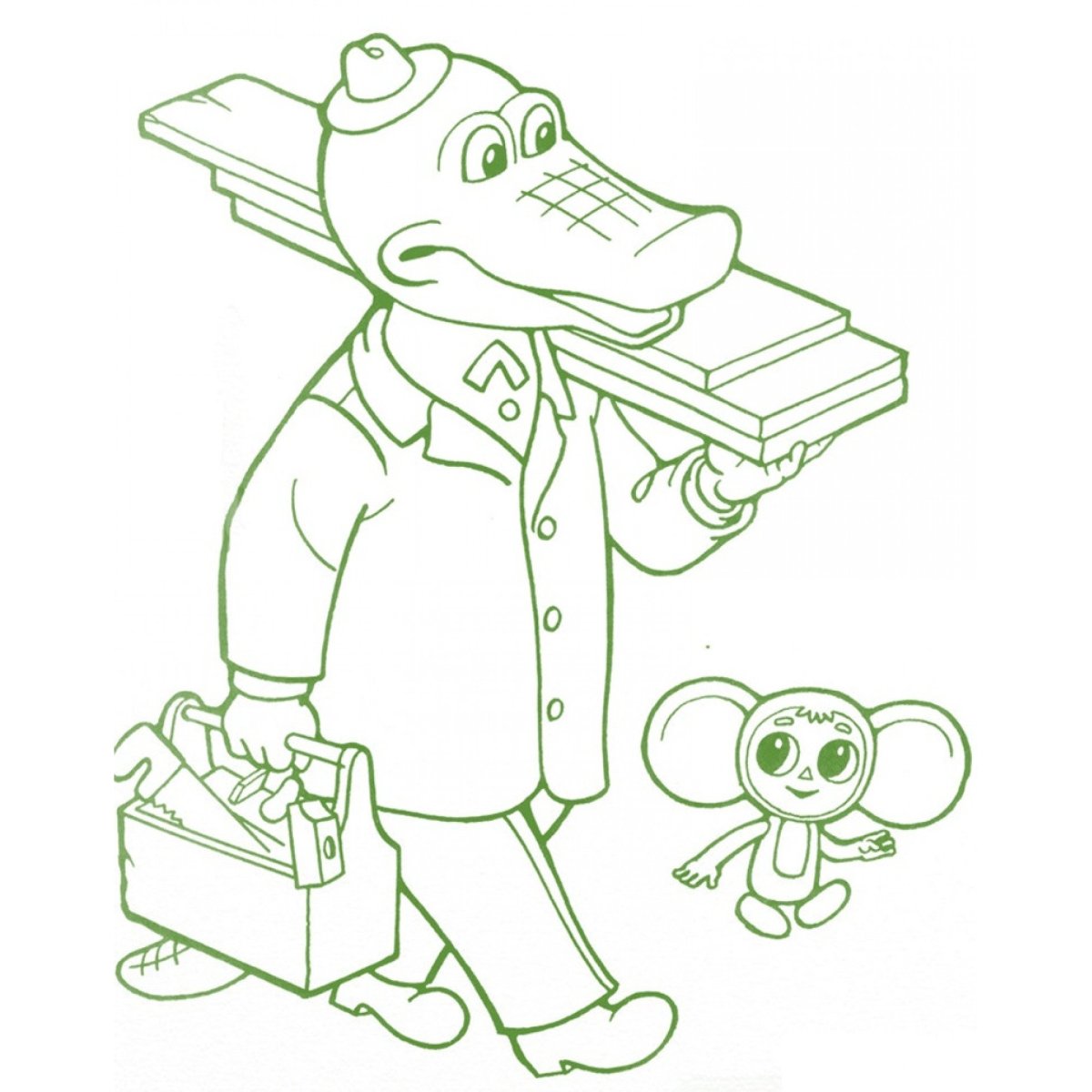 Чебурашка и крокодил Гена раскраски для детей