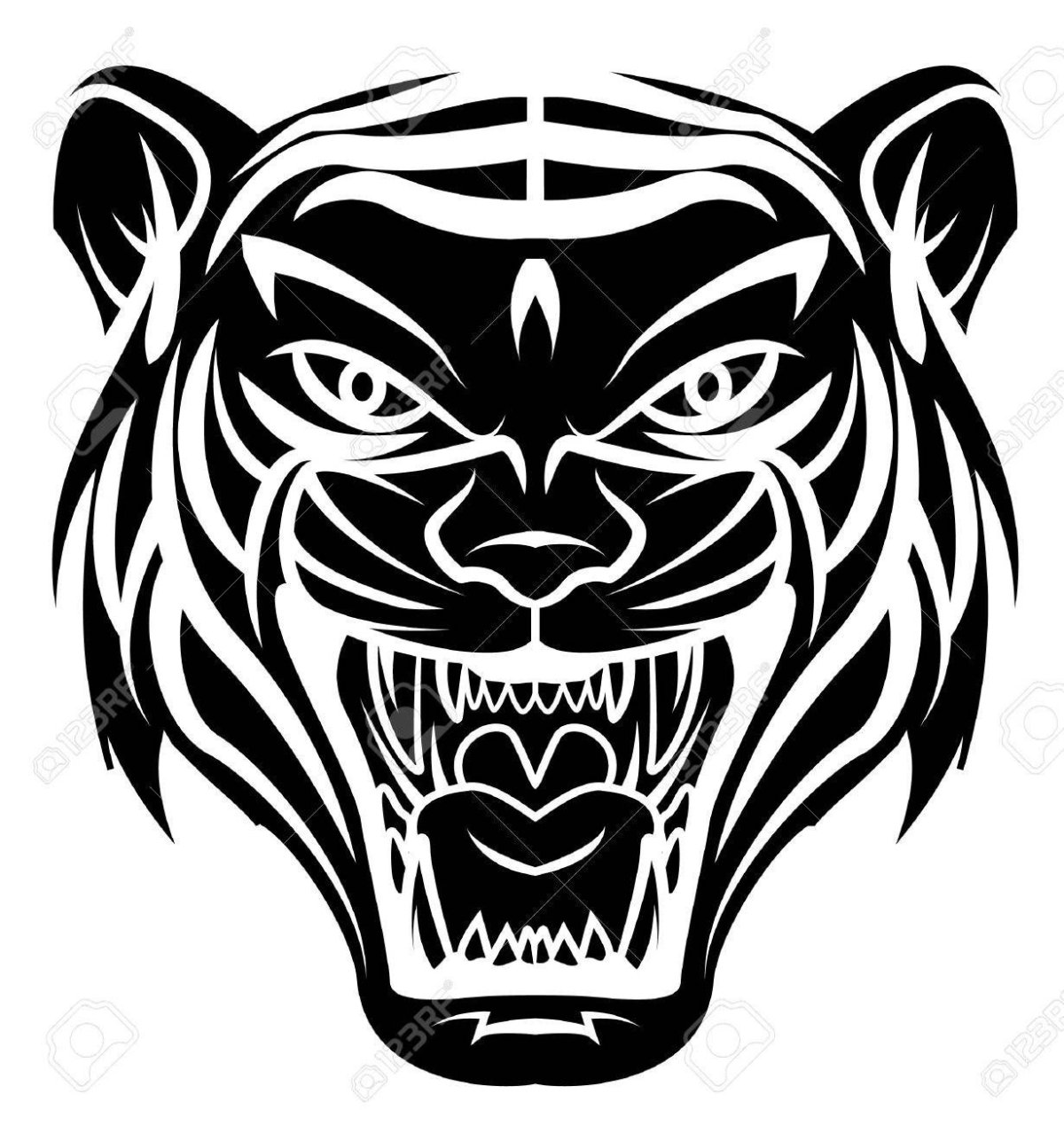 Рычащий тигр вектор чб