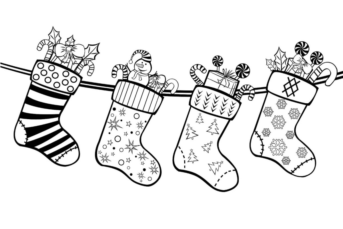 Новогодний носок раскраска