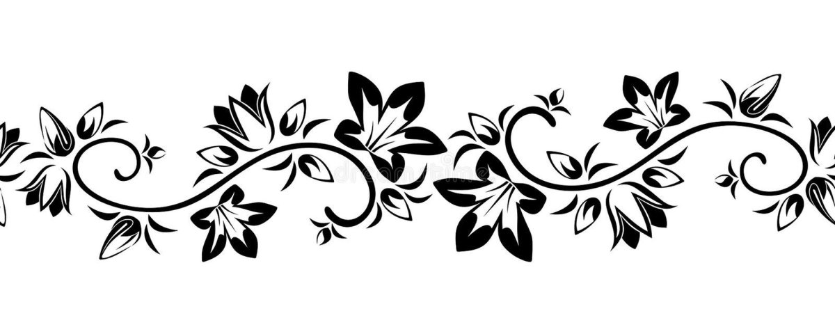 Цветочный орнамент в полосе черно белый