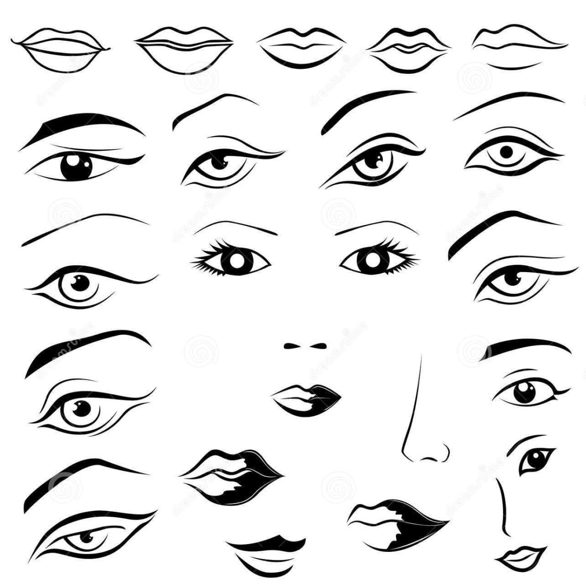 Трафарет глаз,бровей,носа,губ