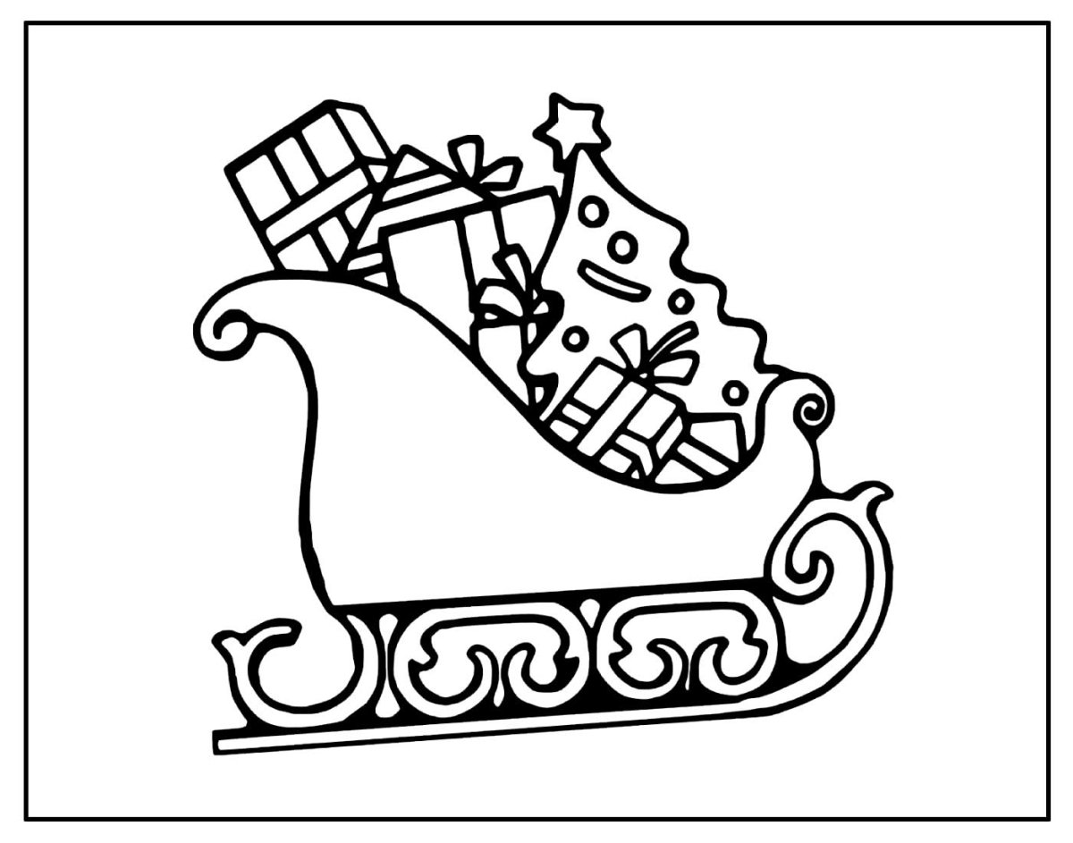 Сани с подарками трафарет
