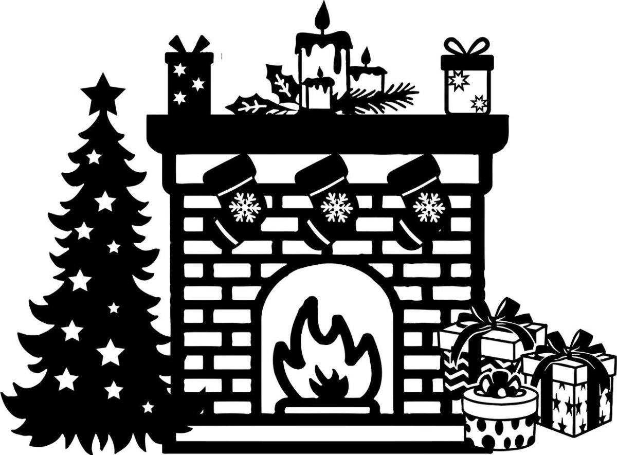 Вытынанка камин новогодний