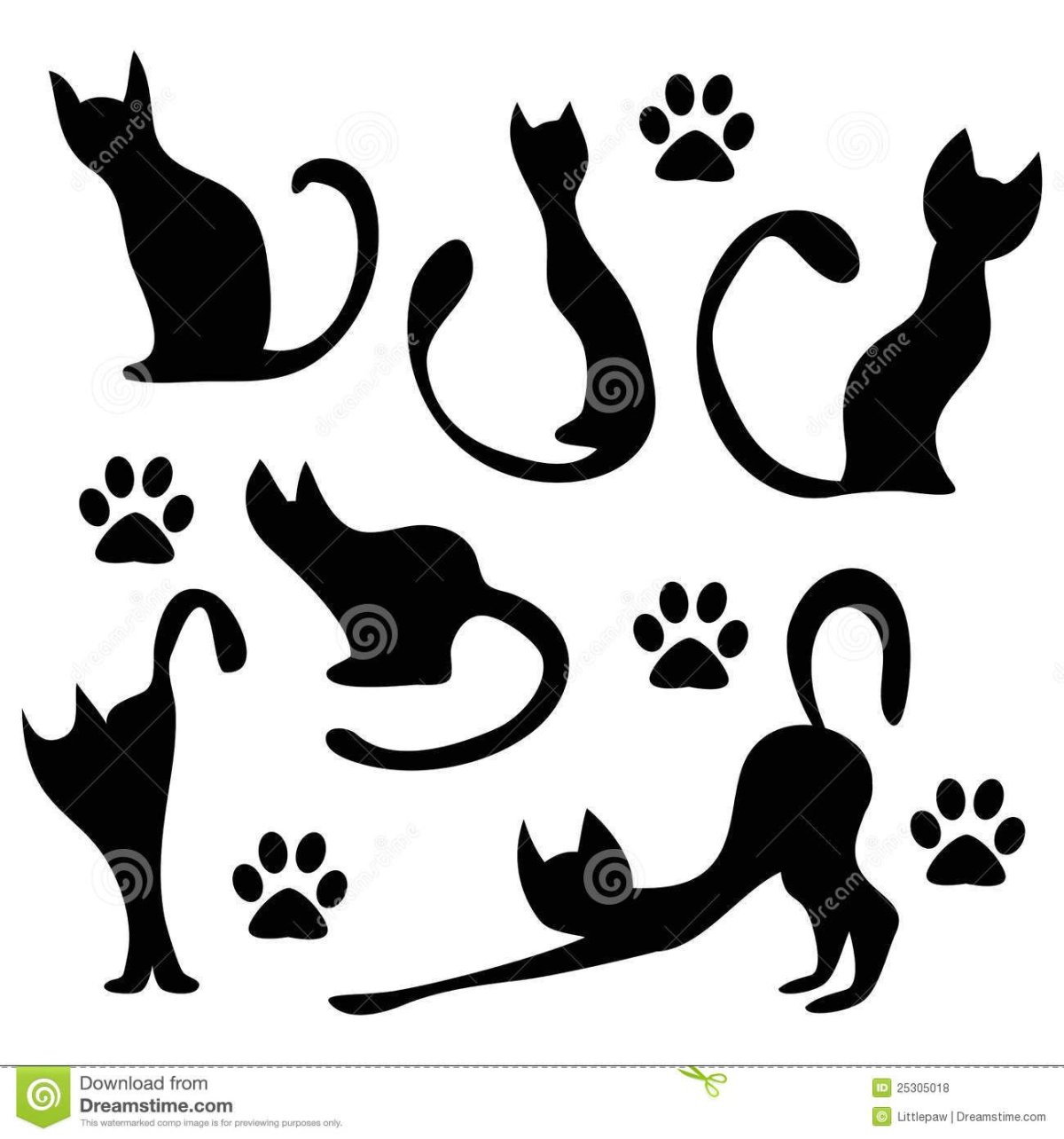 Кошачья лапка и кошка силуэт