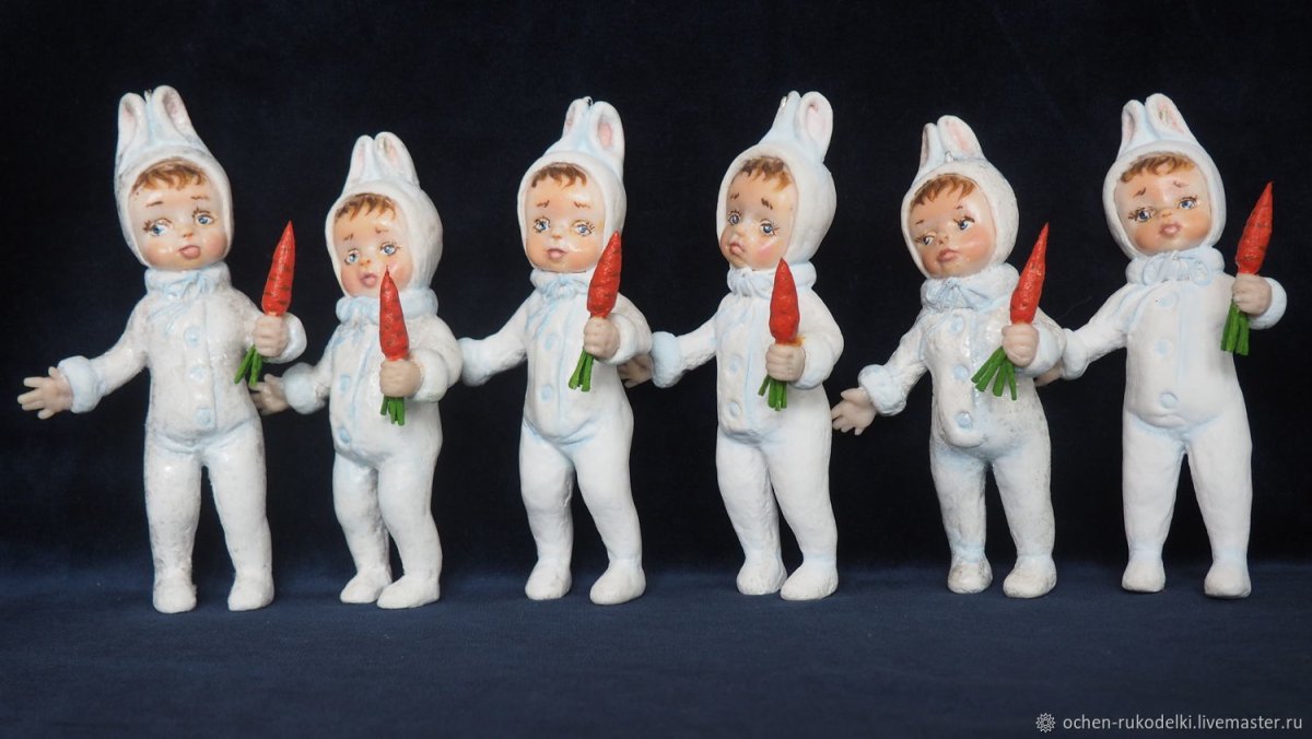 Ватная елочная игрушка зайчик