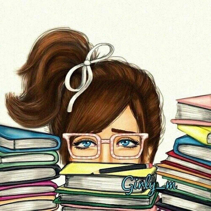 Нарисованная девушка с книгой