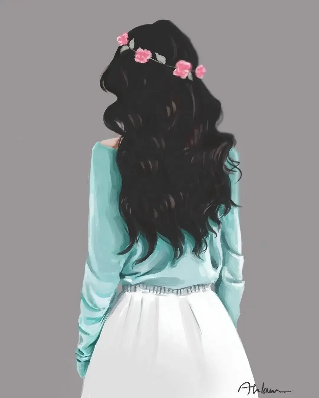 Брюнетка мультяшная спиной