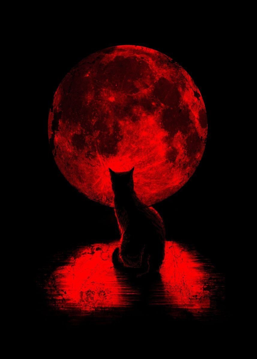 Красная Луна на черном фоне