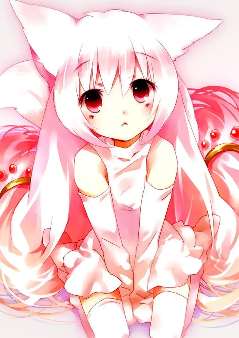 Милая неко с розовыми волосами