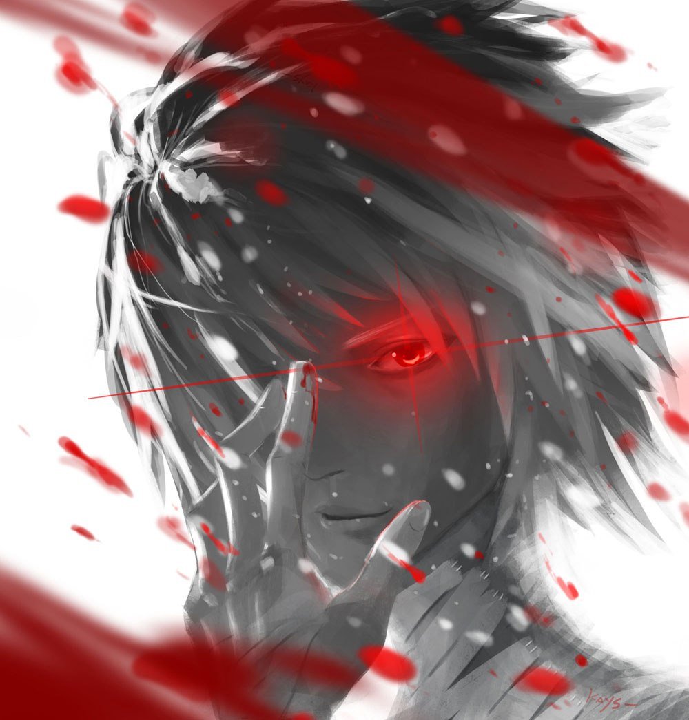 Мужчина с кровавыми глазами арт