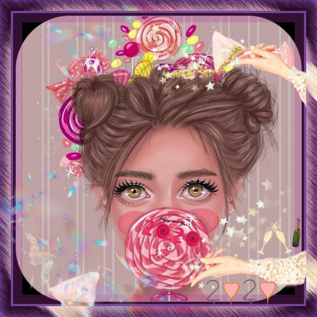 Девочка с леденцами в волосах арт