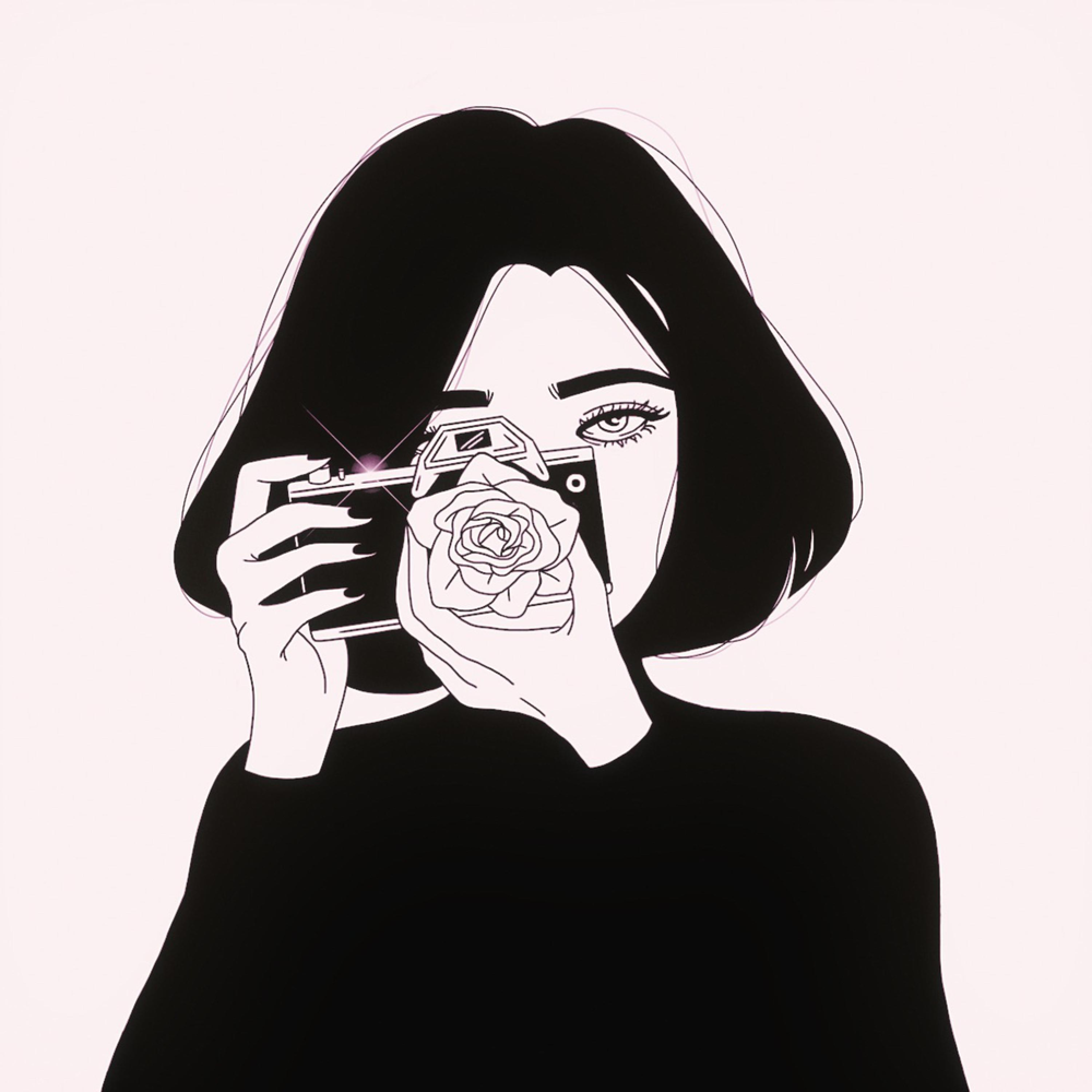 Нарисованная девушка с фотоаппаратом