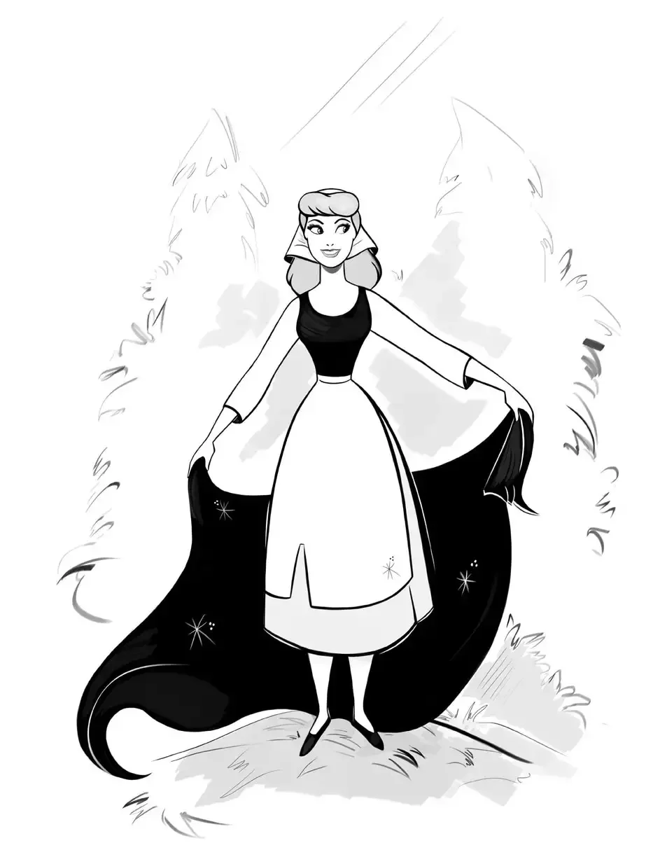 Золушка черно белая картинка