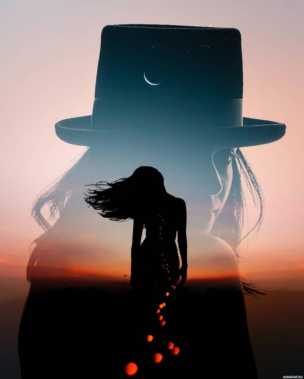 Силуэт девушки в шляпе