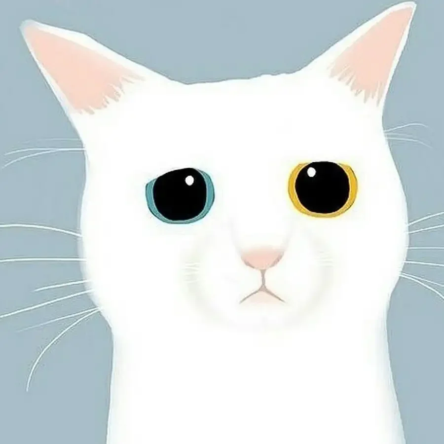 Белый кот нарисованный