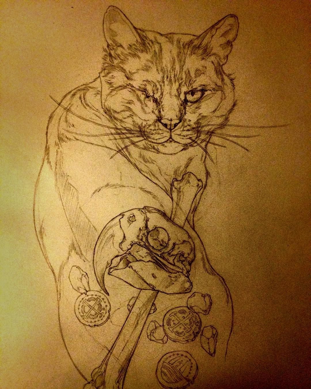 Кот Баюн эскиз тату